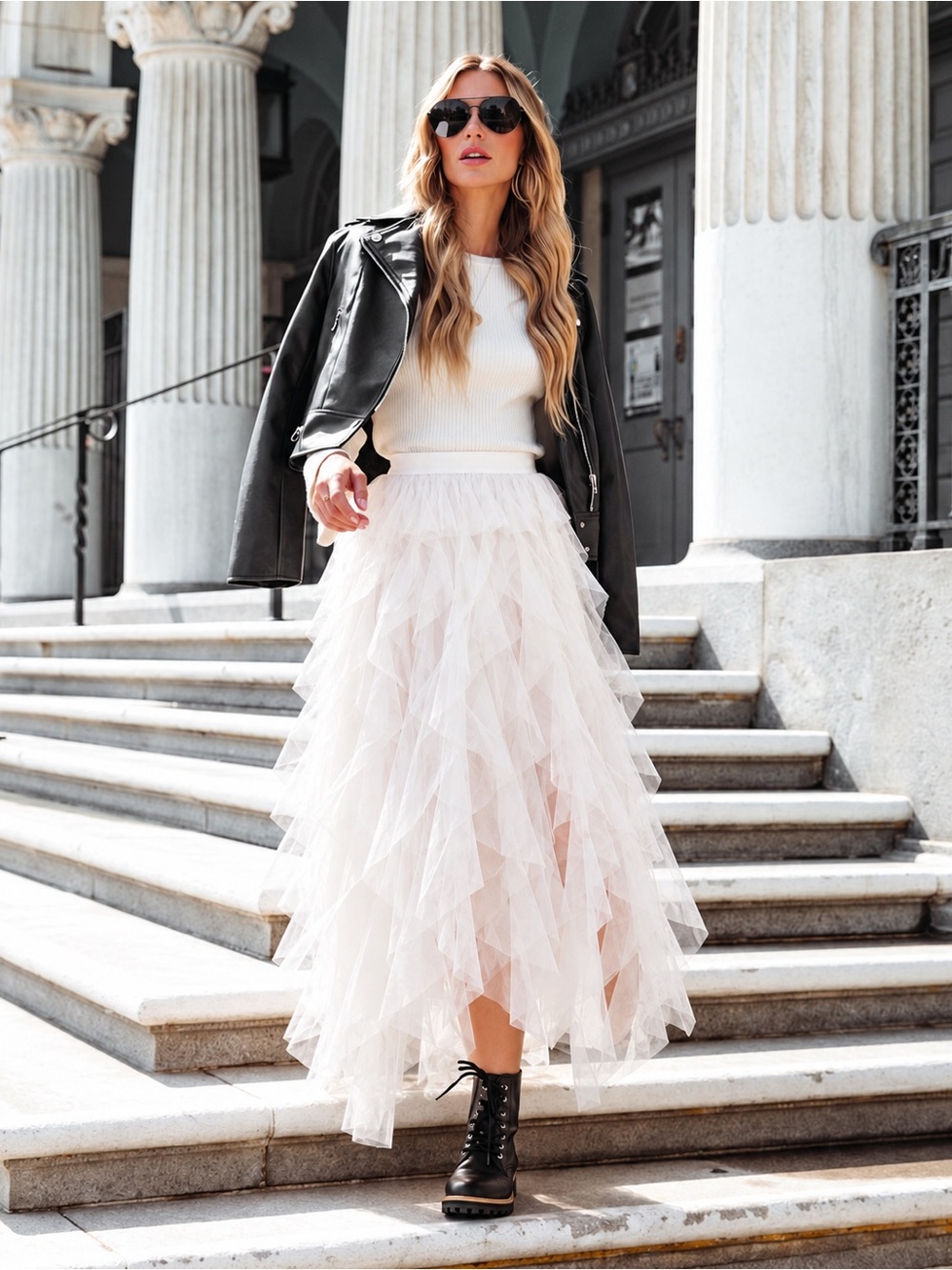 Layered Boutique Tulle Midi Skirt in white